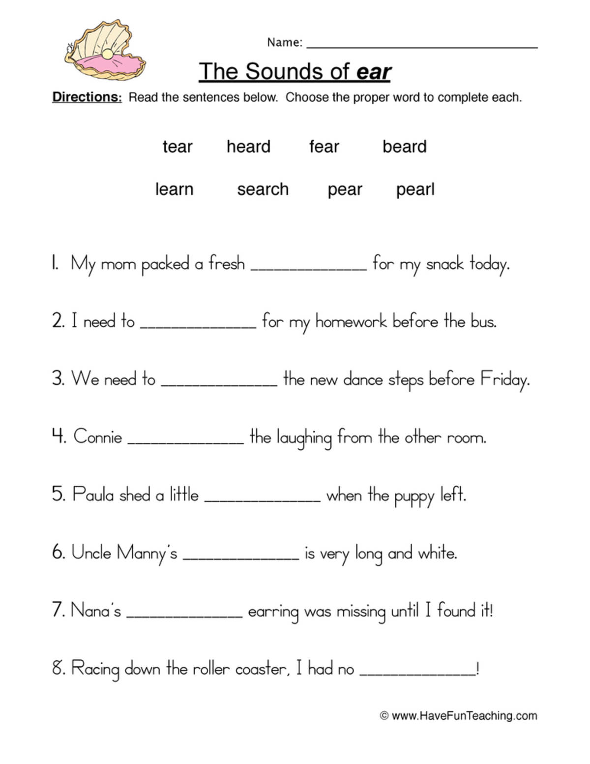 An educational teaching resource from Have Fun Teaching entitled EAR Worksheet downloadable at Teach Simple.