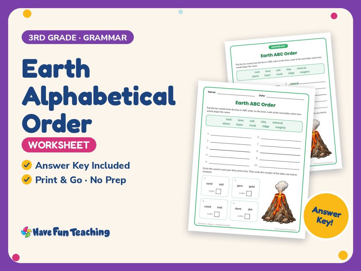 Earth Alphabetical Order Worksheet – 3rd Grade Grammar Practice preview