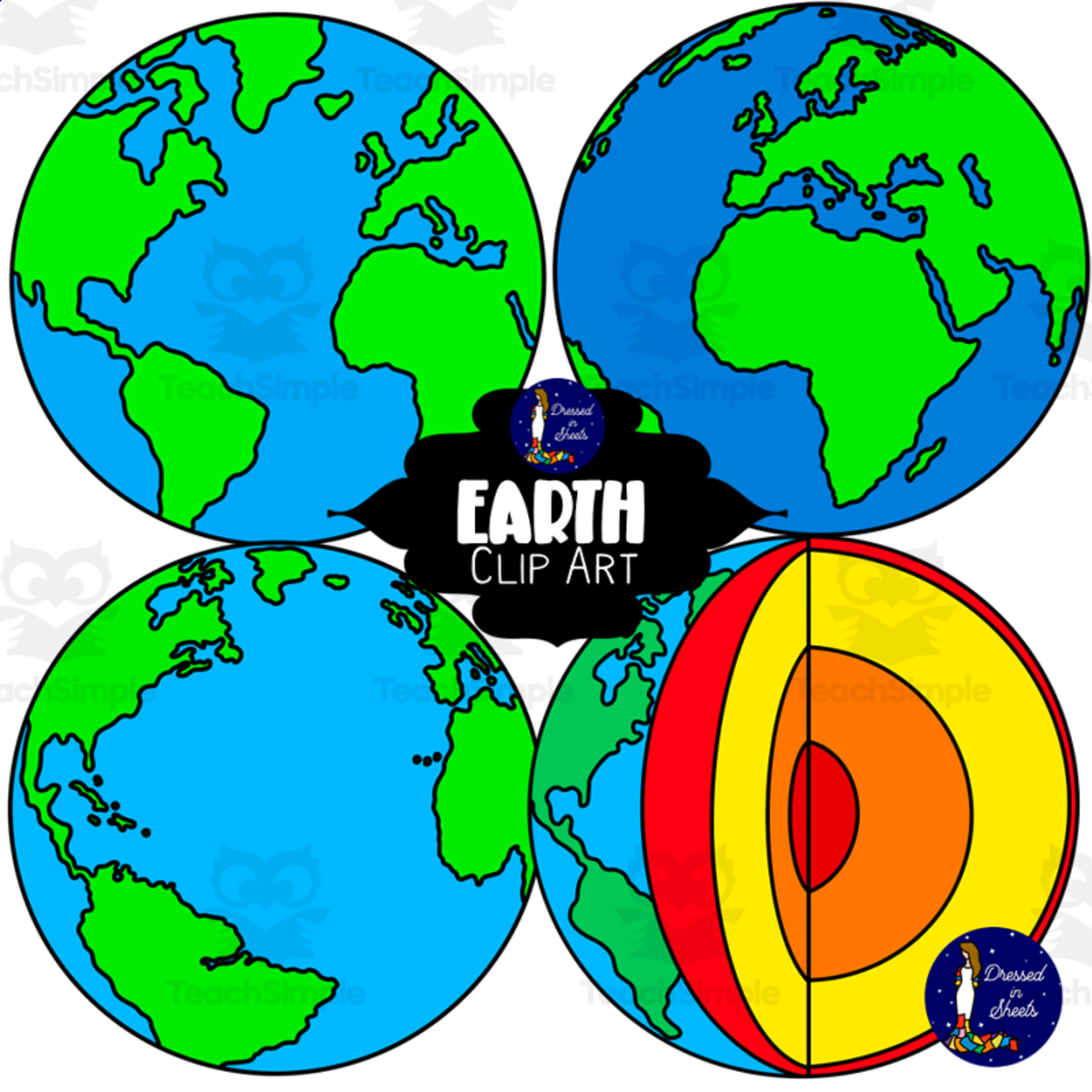An educational teaching resource from Soumara Siddiqui entitled Earth Clip Art downloadable at Teach Simple.