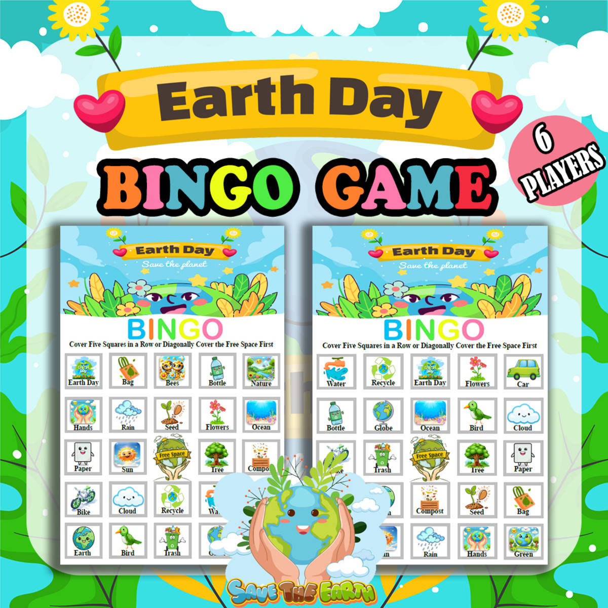An educational teaching resource from Bambolina55 entitled Earth Day Bingo Game Fun Engaging Activitiy for Kindergarten to 4th gr downloadable at Teach Simple.