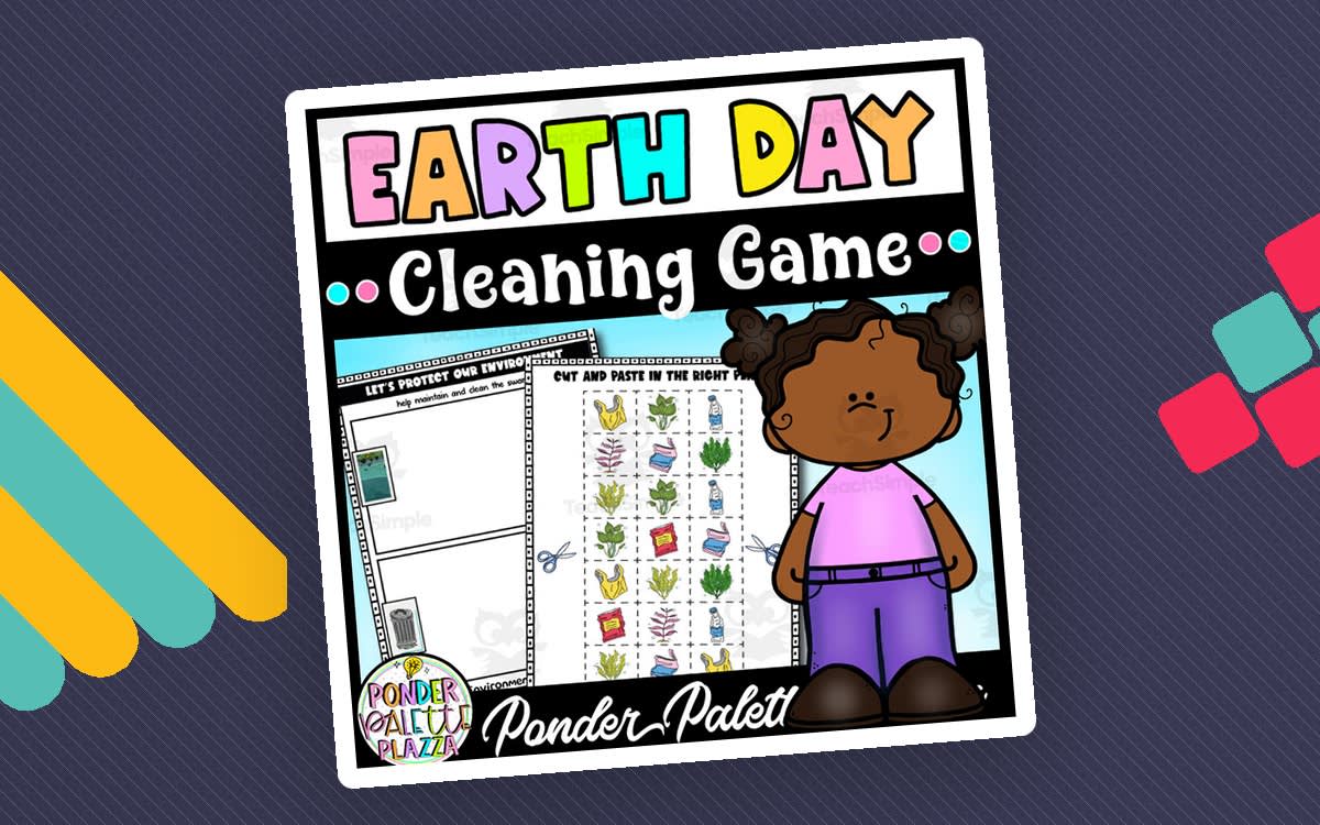 An educational teaching resource from Ponder Palette Plazza entitled Earth Day Cleaning Game: Help the Environment! downloadable at Teach Simple.