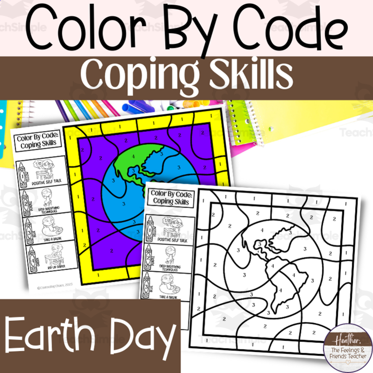 An educational teaching resource from The Feelings and Friends Teacher entitled Earth Day Color By Code | Coping Skills Activity Pack downloadable at Teach Simple.