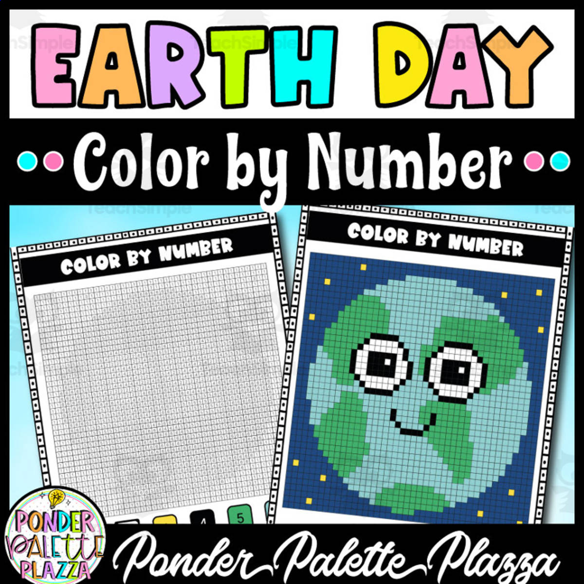 An educational teaching resource from Ponder Palette Plazza entitled Earth Day Color by Number 2 downloadable at Teach Simple.