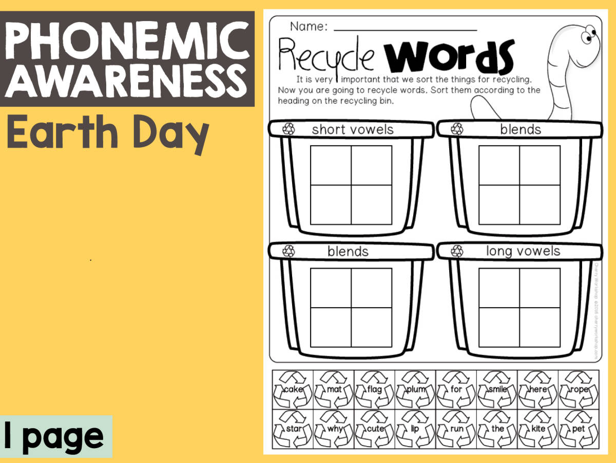 An educational teaching resource from Cherry Workshop entitled Earth Day Phonemic Awareness downloadable at Teach Simple.