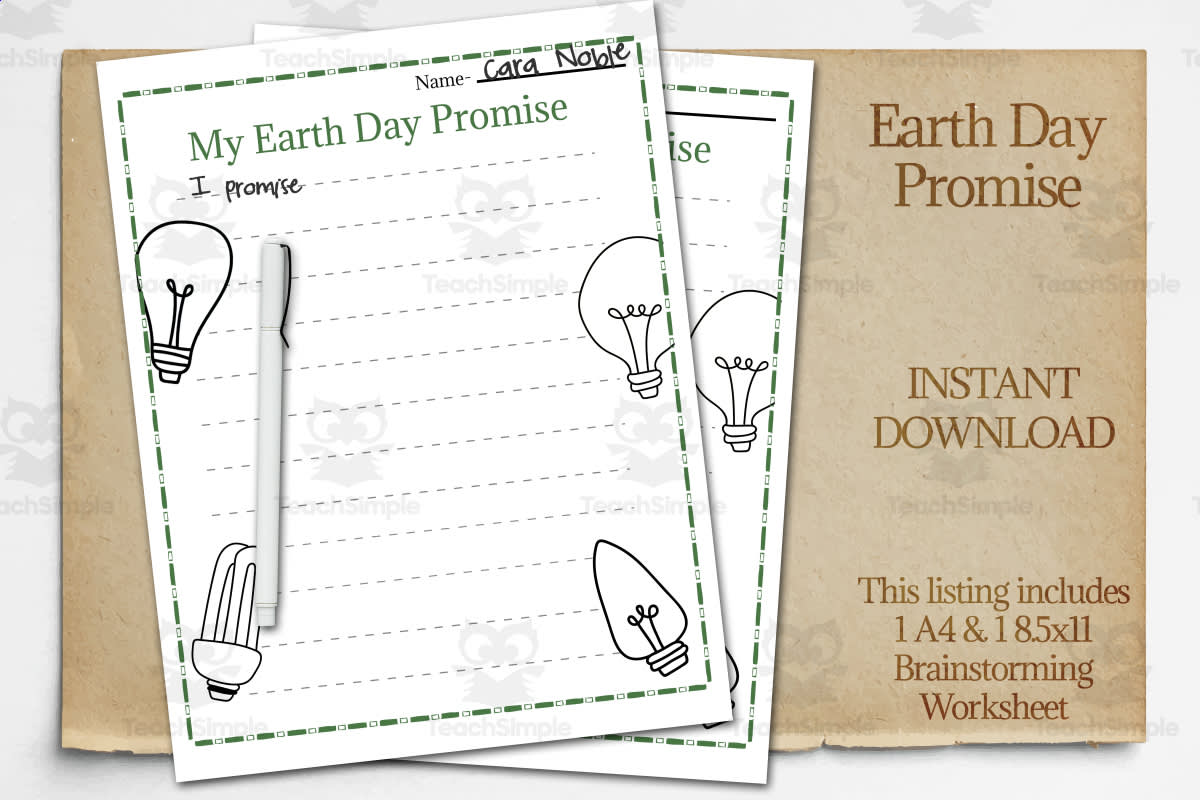 An educational teaching resource from Forever June Digital Design entitled Earth Day Promise COLORED Writing Printable, Seasonal Writing Templates, Spring Kindergarten Activity downloadable at Teach Simple.