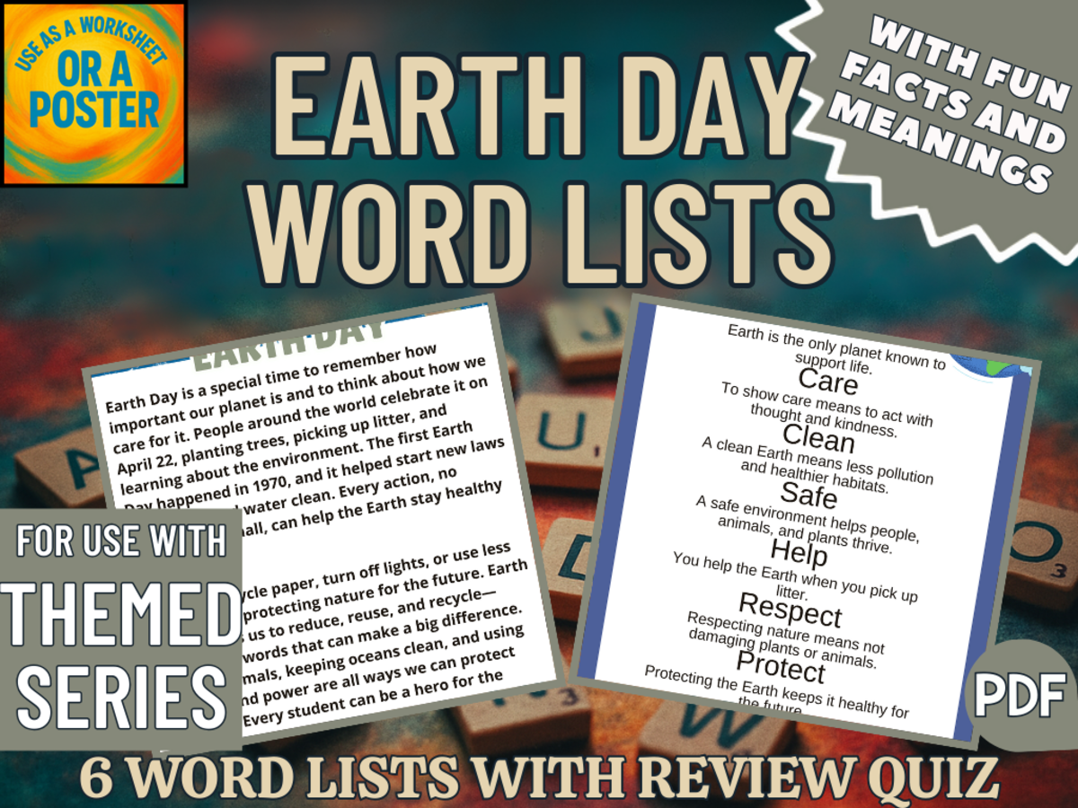 An educational teaching resource from Cored Education entitled Earth Day Word List Posters (PDF) downloadable at Teach Simple.