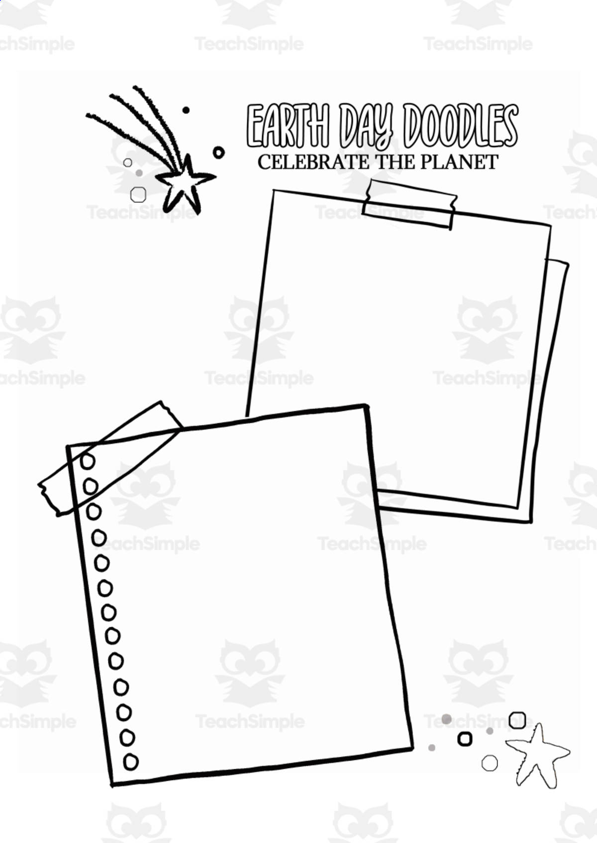 An educational teaching resource from Forever June Digital Design entitled Earth Day Worksheet, Doodling Activity, downloadable at Teach Simple.