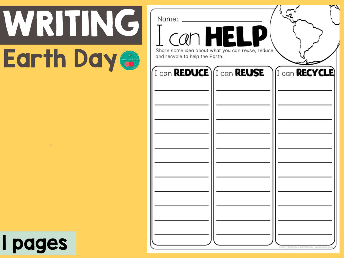 An educational teaching resource from Cherry Workshop entitled Earth Day Writing "I Can Help" downloadable at Teach Simple.