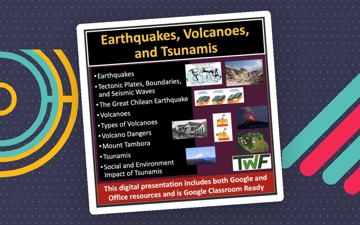 An educational teaching resource from Teach With Fergy entitled Earthquakes, Volcanoes, and Tsunamis - Senior Earth and Space lesson downloadable at Teach Simple.