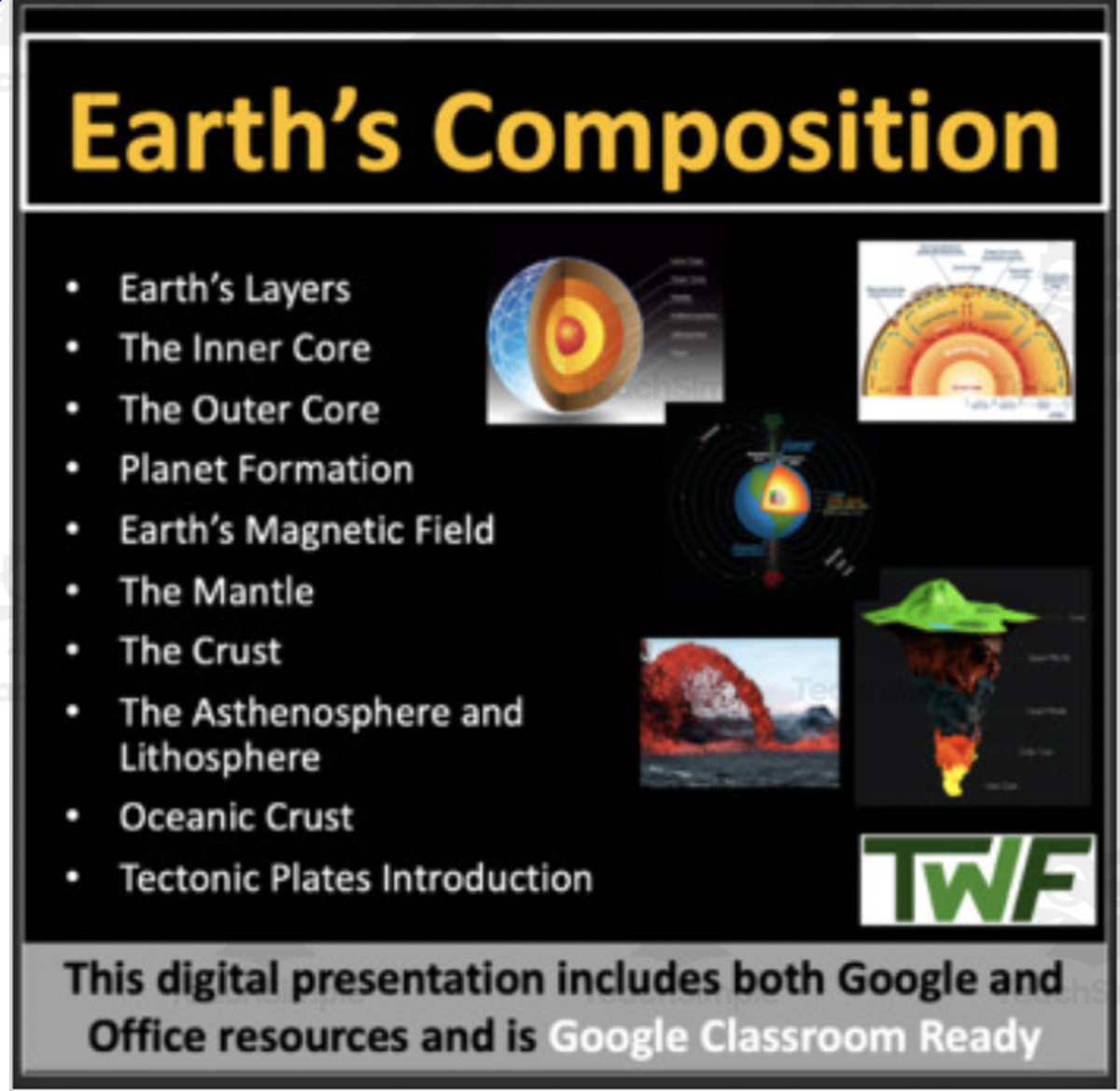 An educational teaching resource from Teach With Fergy entitled Earth’s Composition - Google Slides and PowerPoint Lesson downloadable at Teach Simple.