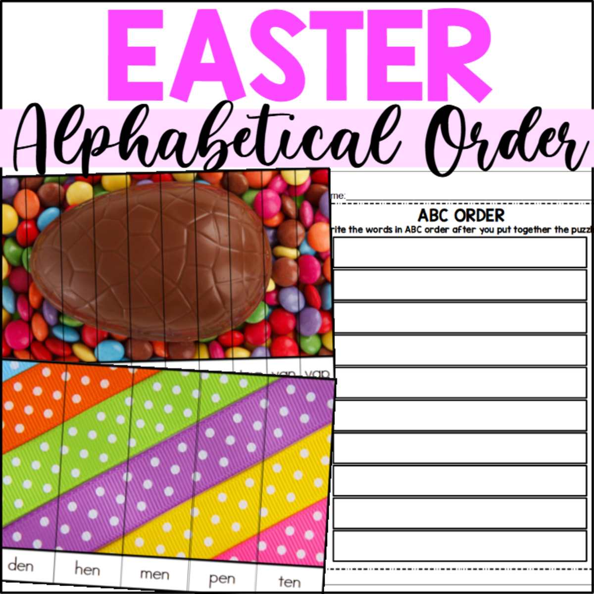 An educational teaching resource from The Connett Connection entitled Easter Alphabetical Order Puzzles downloadable at Teach Simple.
