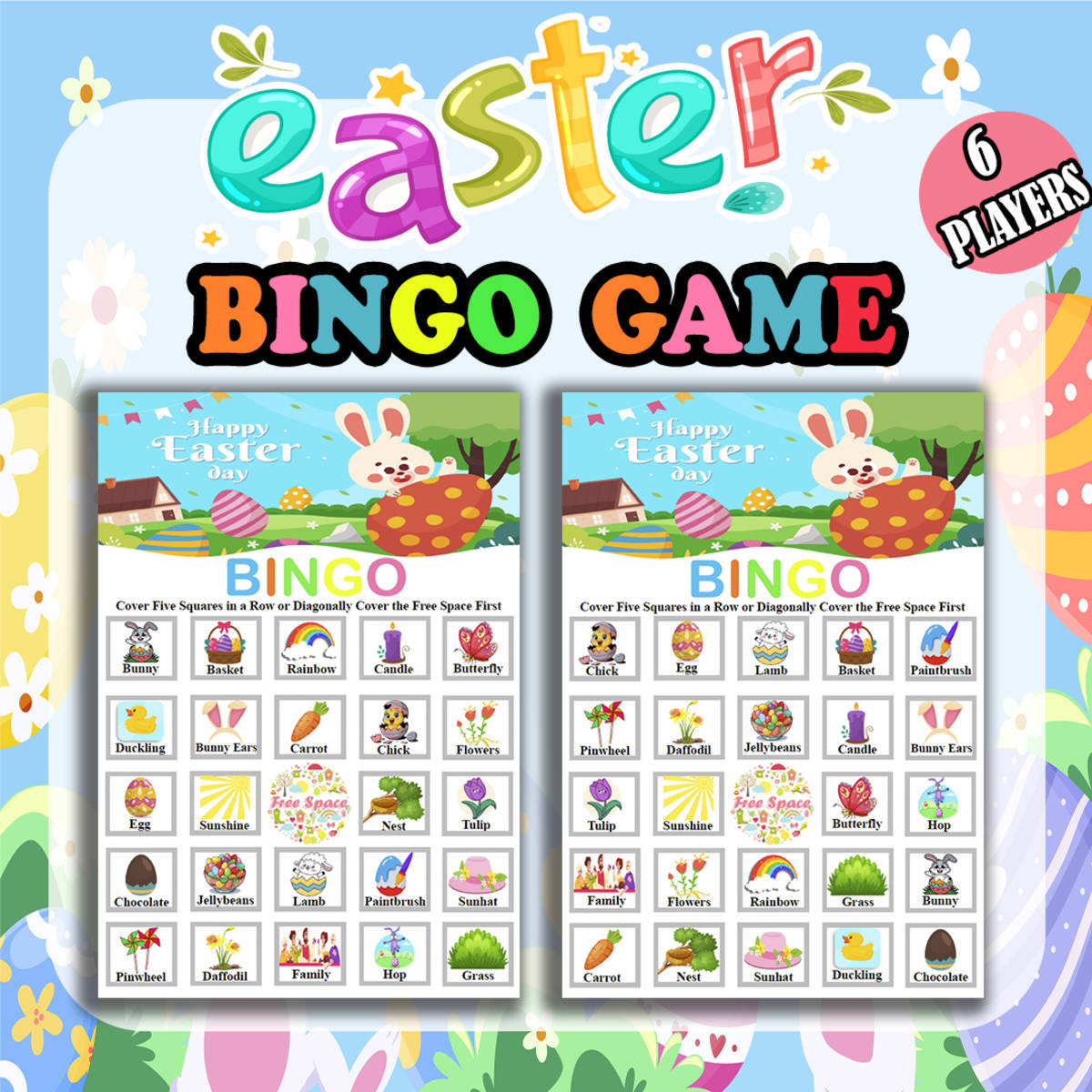 An educational teaching resource from Bambolina55 entitled Easter Bingo Game Fun Engaging Easter Activitiy for Kindergarten to 4t downloadable at Teach Simple.