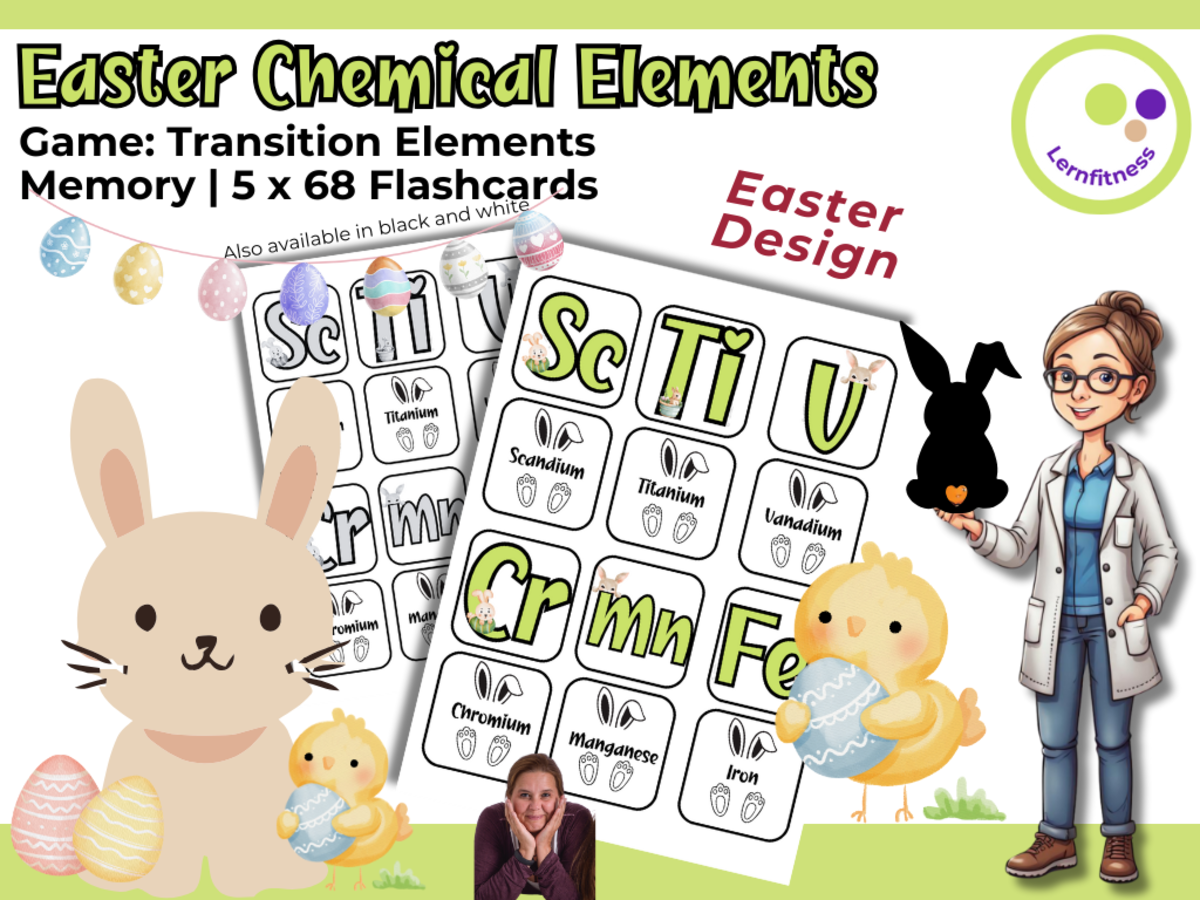 An educational teaching resource from Lernfitness entitled Easter Chemistry Flashcards – A Fun Way to Learn Transition Elements downloadable at Teach Simple.