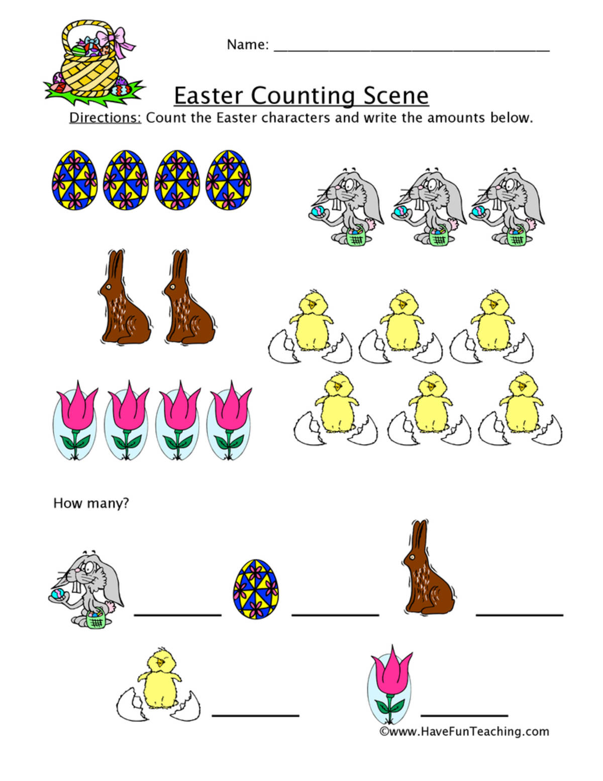 An educational teaching resource from Have Fun Teaching entitled Easter Counting Worksheet downloadable at Teach Simple.