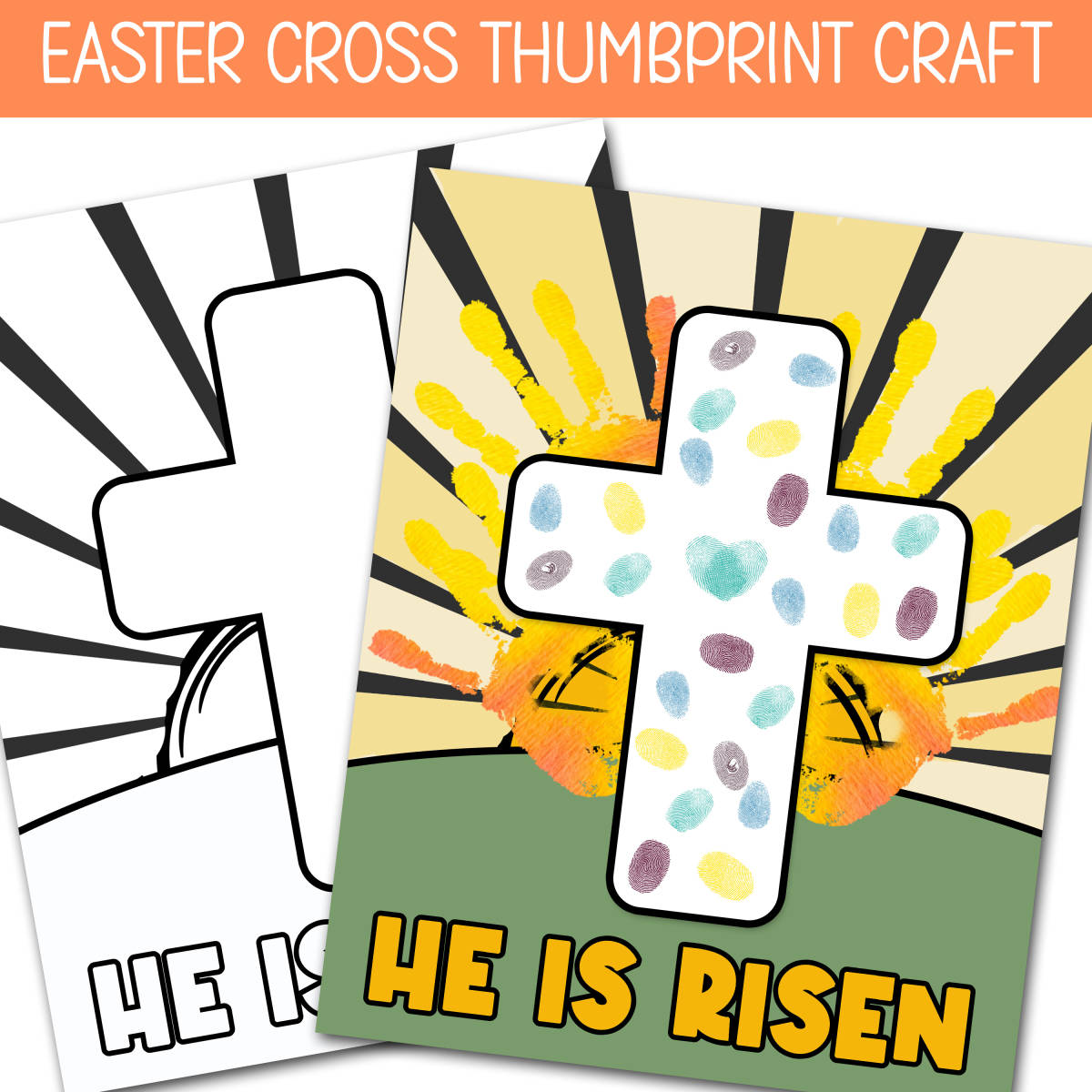 An educational teaching resource from Forever June Digital Design entitled Easter Cross Handprint Craft – Sunday School Art downloadable at Teach Simple.