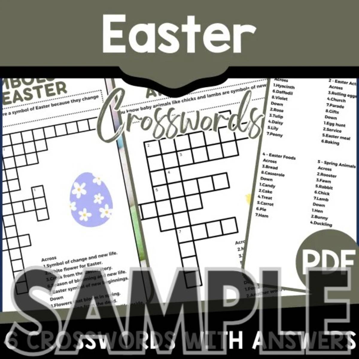 An educational teaching resource from Cored Education entitled Easter Crossword: 1 Page Sample (PDF) downloadable at Teach Simple.