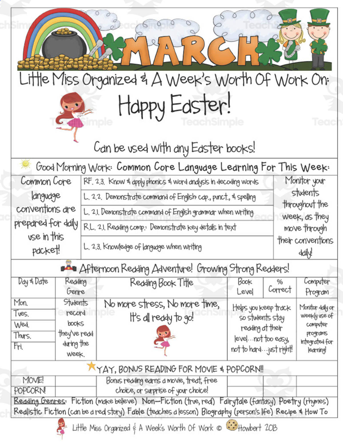 An educational teaching resource from Second Grade Smartypants entitled Easter Day | Reading Activity Packet downloadable at Teach Simple.