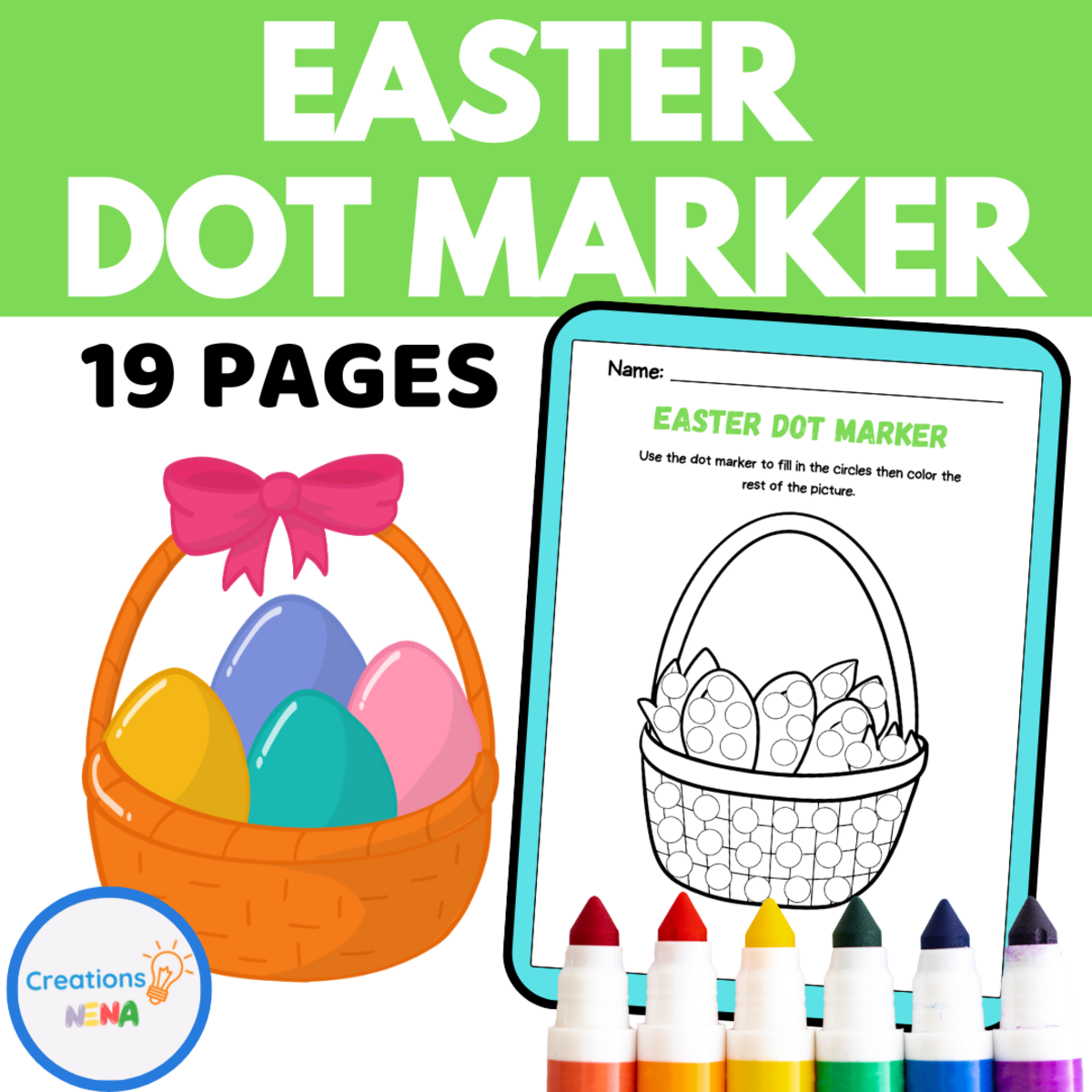 An educational teaching resource from Nena Creations entitled Easter Dot Marker Worksheets downloadable at Teach Simple.