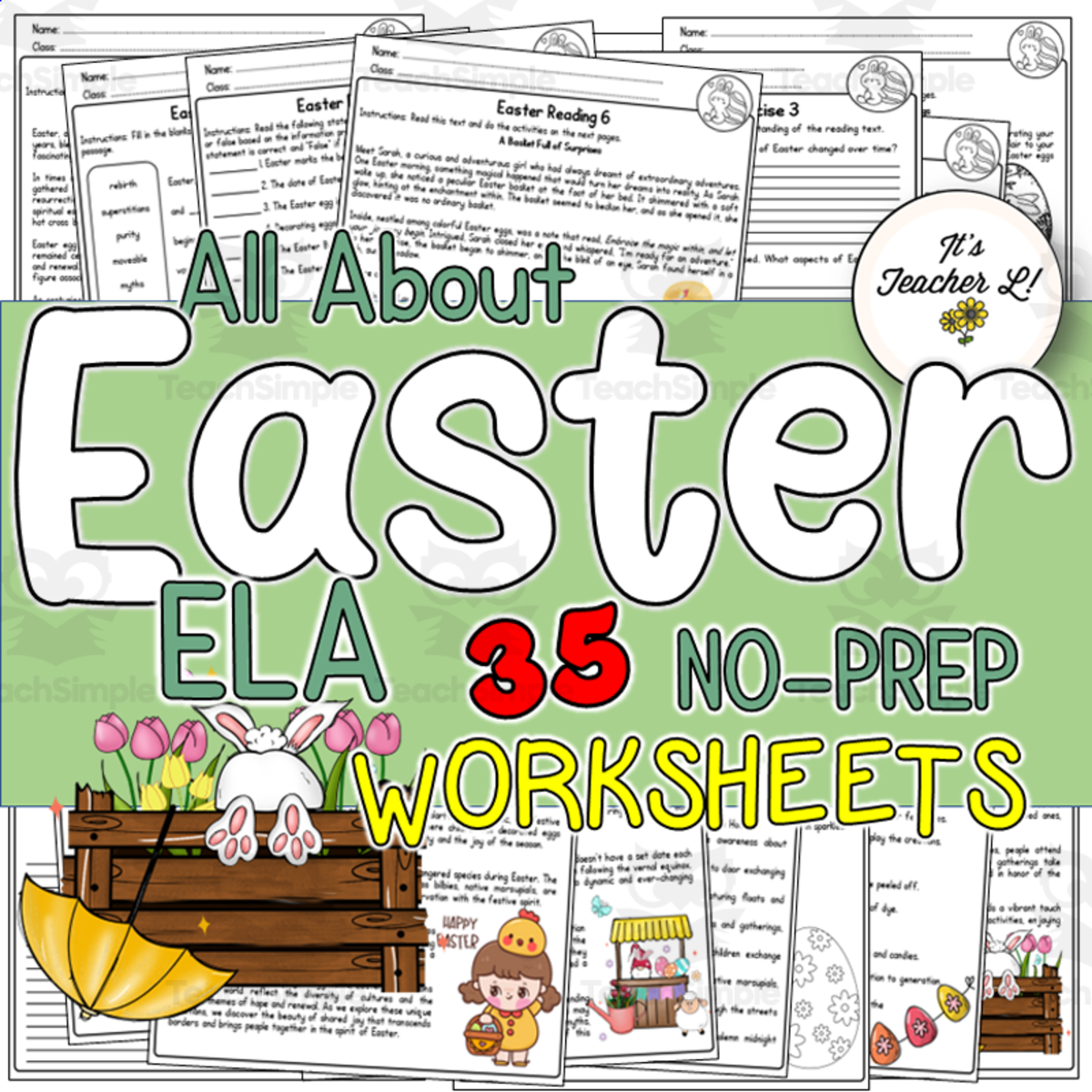 An educational teaching resource from It's Teacher L entitled Easter ELA Worksheets (4th|5th|6th) downloadable at Teach Simple.