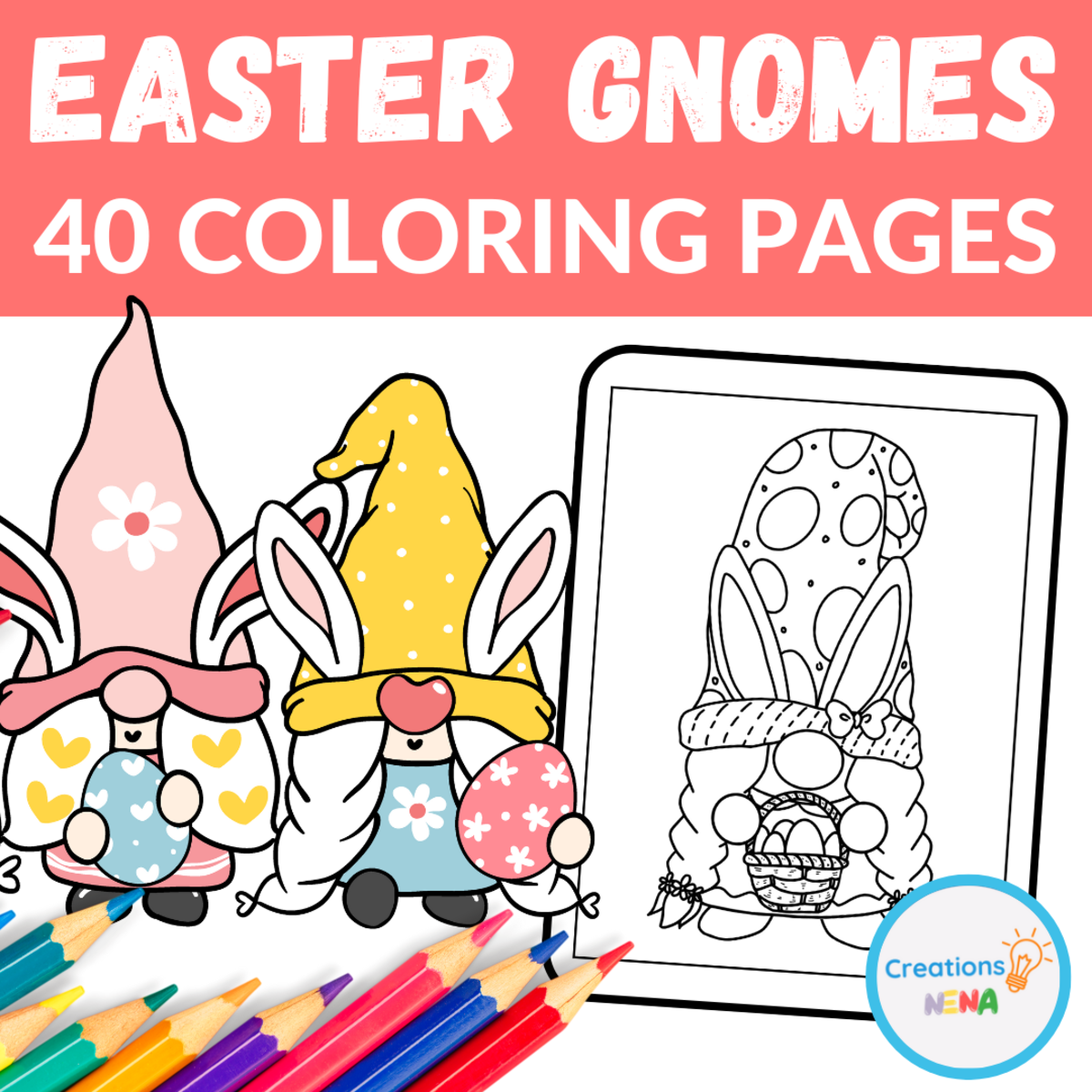 An educational teaching resource from Nena Creations entitled Easter Gnomes Coloring Pages downloadable at Teach Simple.