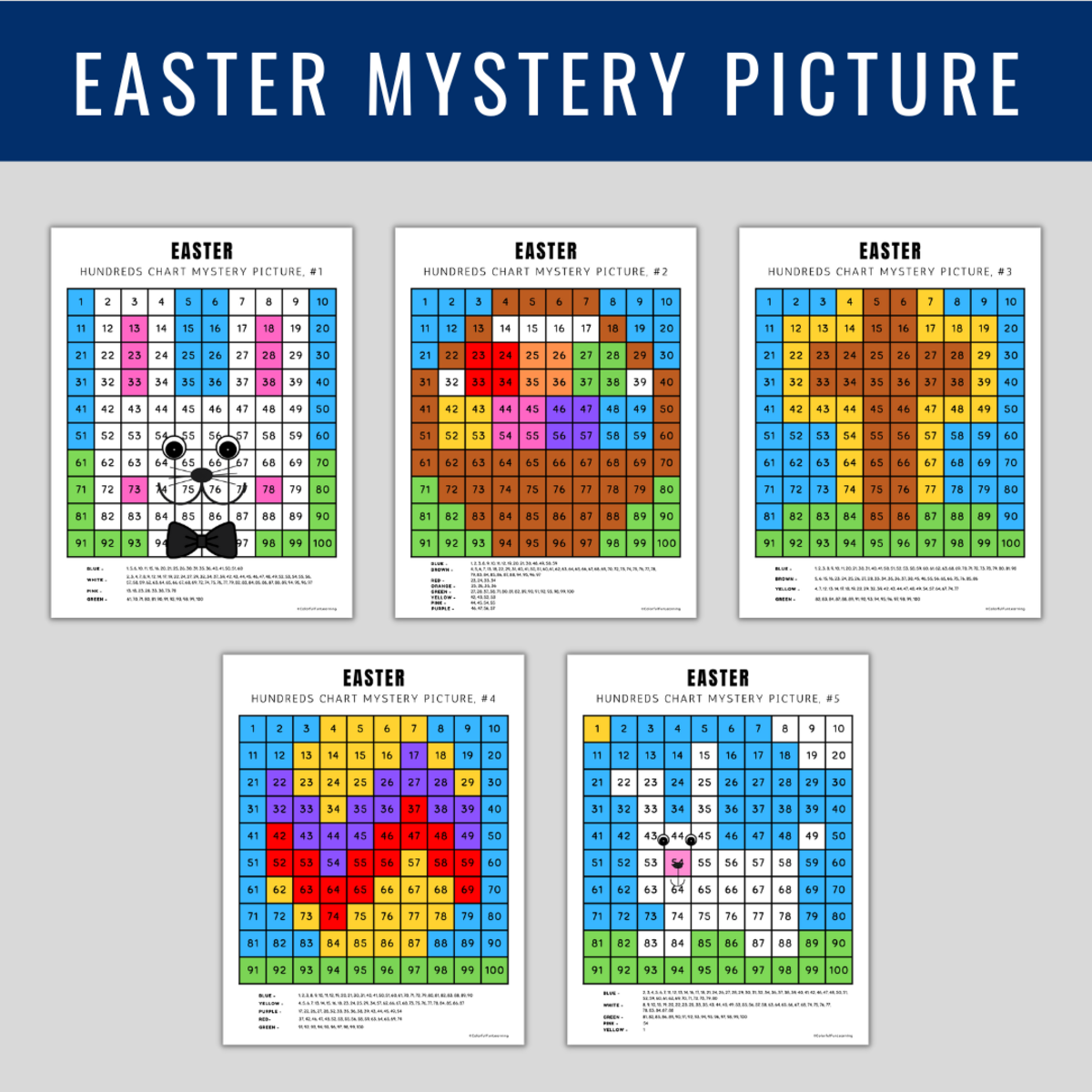 An educational teaching resource from Colorful Fun Learning entitled Easter Hundreds Chart, Color By Number, Mystery Picture, 100s Chart downloadable at Teach Simple.