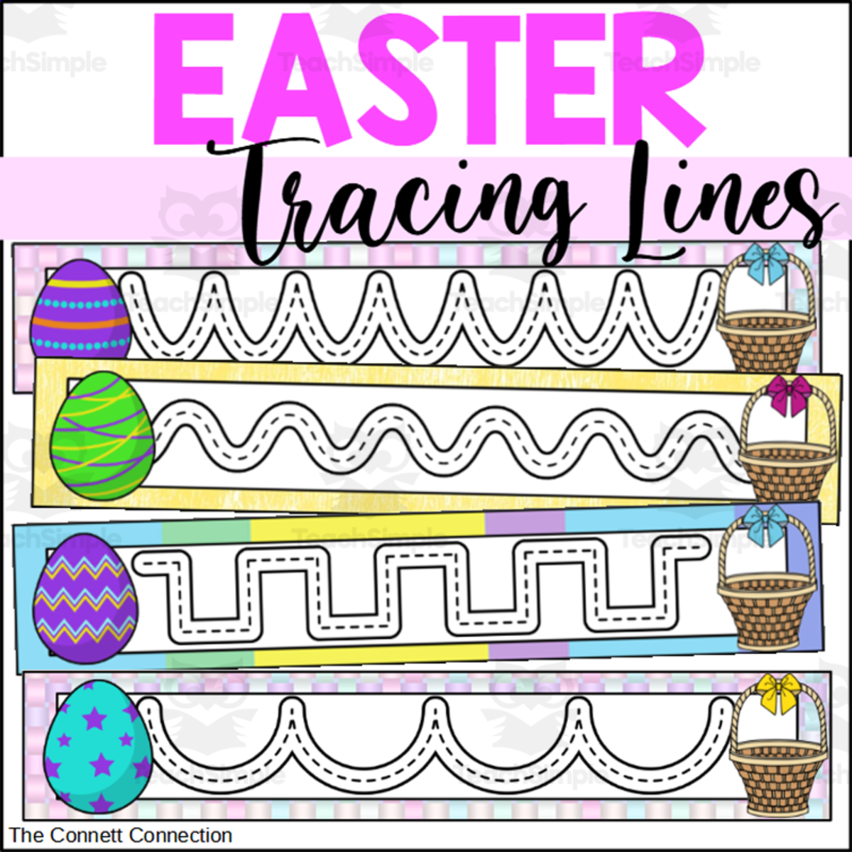 An educational teaching resource from The Connett Connection entitled Easter Prewriting Tracing Lines for Writing Centers and Fine Motor Skills downloadable at Teach Simple.