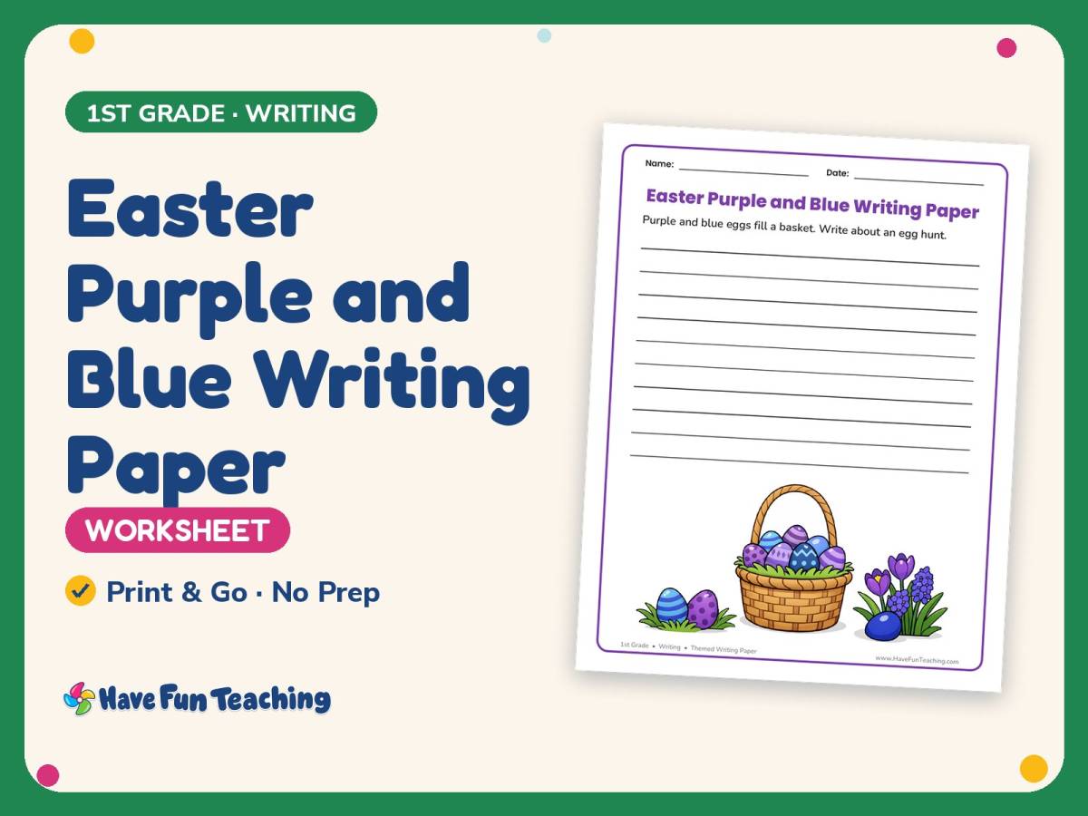 Easter Purple and Blue Writing Paper – 1st Grade Themed Writing Paper preview