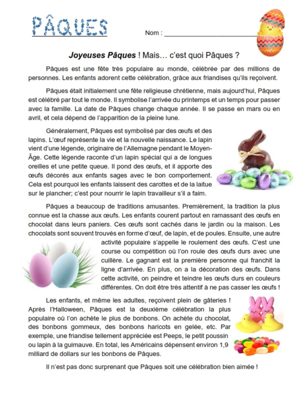 An educational teaching resource from Brave Education entitled Easter Reading & Comprehension Unit (French Version ) downloadable at Teach Simple.