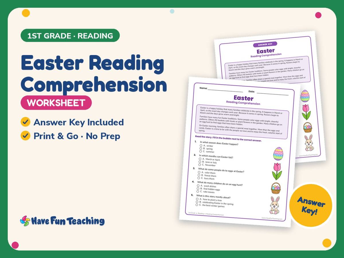 Easter Reading Comprehension Worksheet – 1st Grade Practice preview