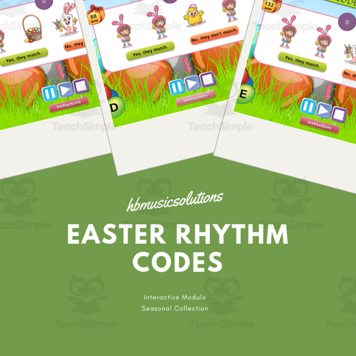 An educational teaching resource from Hbmusicsolutions's Shop entitled Easter Rhythm Codes | Interactive Seasonal Warm Up Exercises downloadable at Teach Simple.