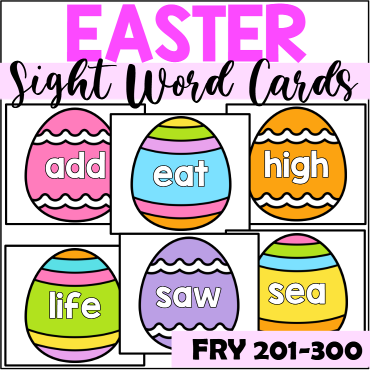 An educational teaching resource from The Connett Connection entitled Easter Sight Word Cards for Fry 201-300 downloadable at Teach Simple.