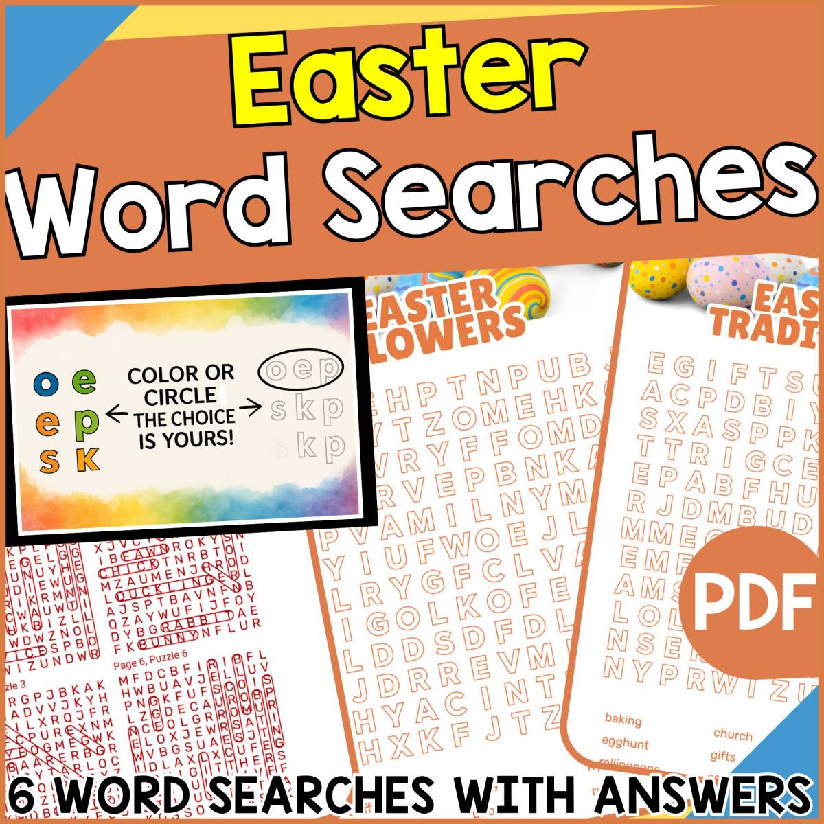 An educational teaching resource from Cored Education entitled Easter Word Searches (PDF) downloadable at Teach Simple.