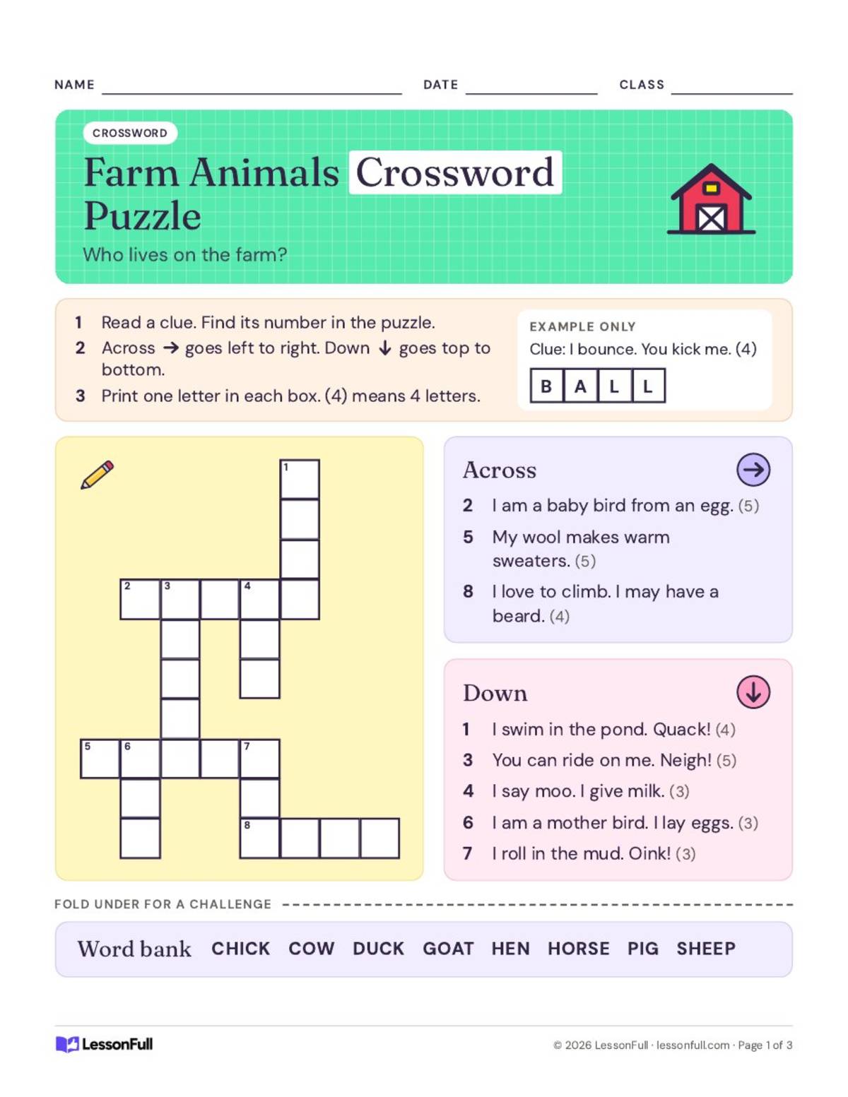 Simple Crossword Puzzle PDF with Answers – Free Sample preview