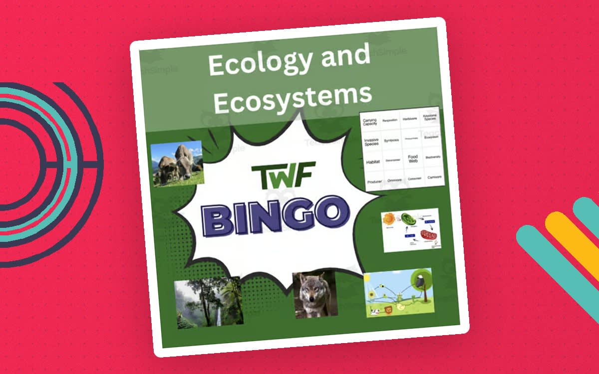 An educational teaching resource from Teach With Fergy entitled Ecology and Ecosystems Science BINGO Activity downloadable at Teach Simple.