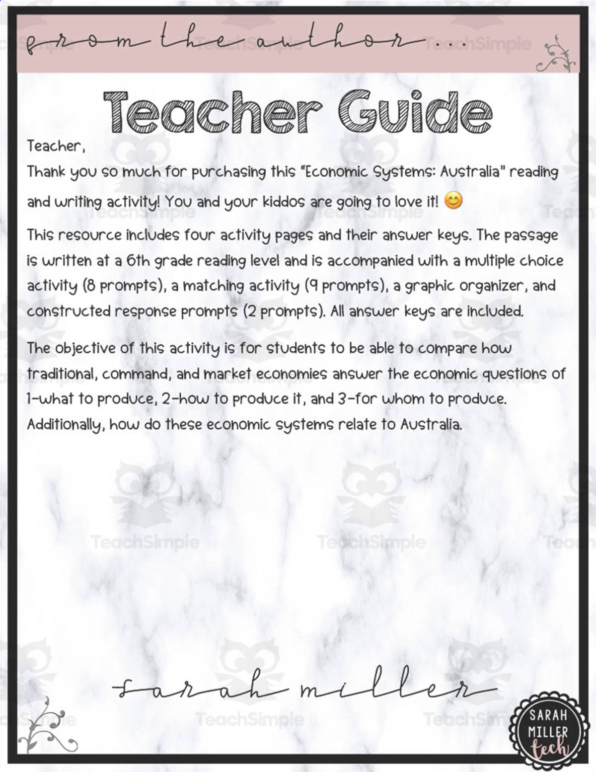 An educational teaching resource from Sarah Miller Tech entitled Economic Systems in Australia Reading Packet downloadable at Teach Simple.