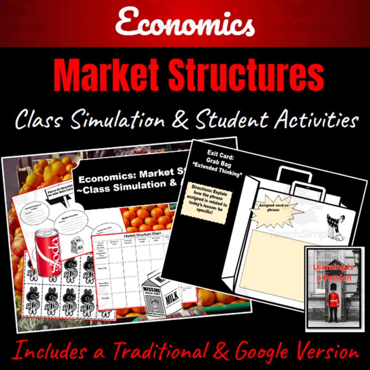 An educational teaching resource from Learning is a Passion entitled Economics | Market Structures "Hands-On" Class Activity | Monopoly, Oligopoly, Perfect Competition and MORE! downloadable at Teach Simple.