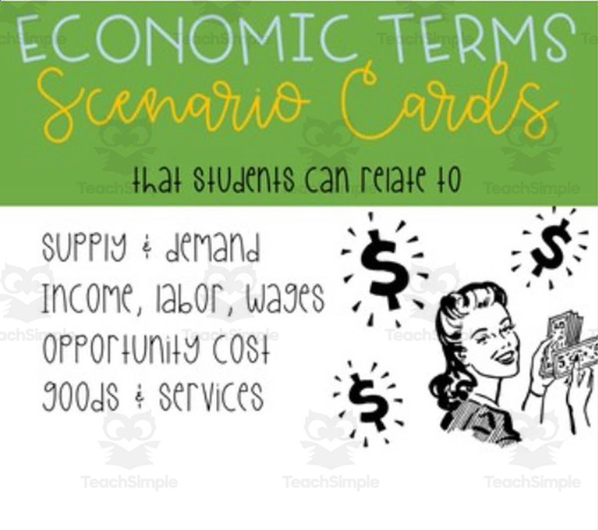 An educational teaching resource from Hey Teacher Shoppe entitled Economics Scenario Game downloadable at Teach Simple.
