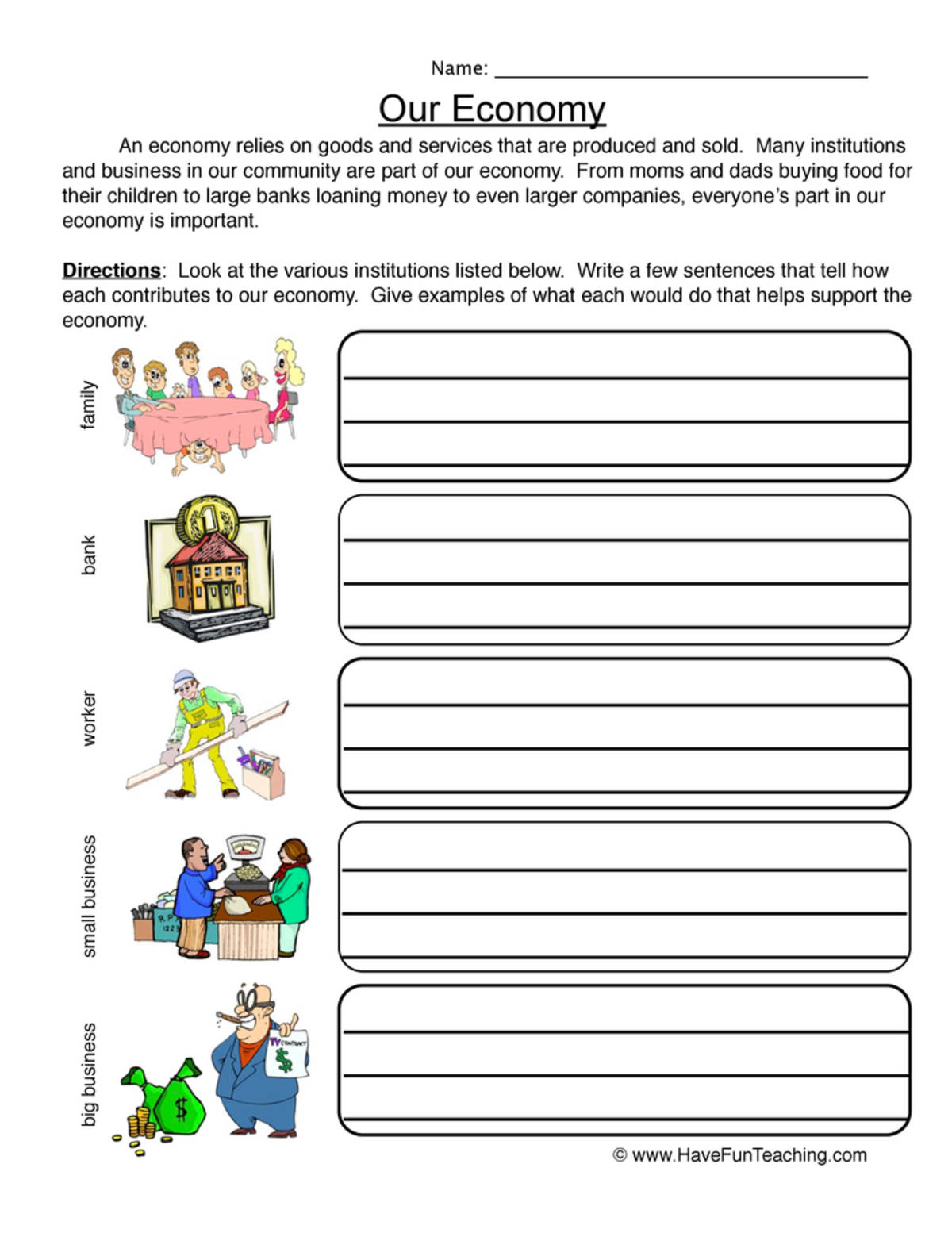 An educational teaching resource from Have Fun Teaching entitled Economy Worksheet downloadable at Teach Simple.