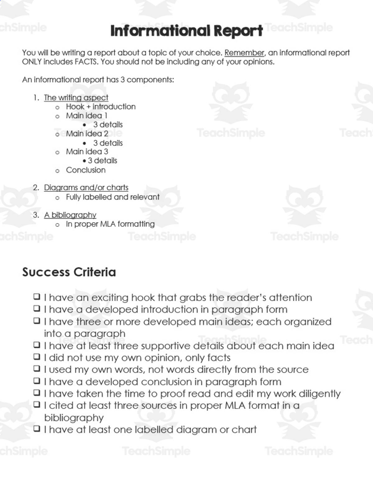 An educational teaching resource from Resource Garden entitled Ecosystems Informational Report downloadable at Teach Simple.