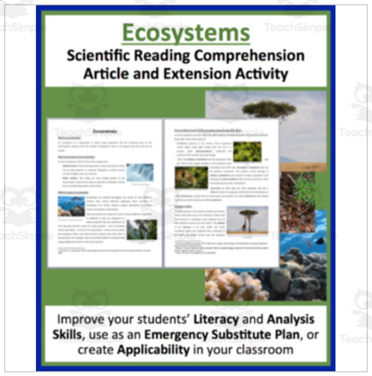 An educational teaching resource from Teach With Fergy entitled Ecosystems - Science Reading Article - Grade 8 and Up downloadable at Teach Simple.