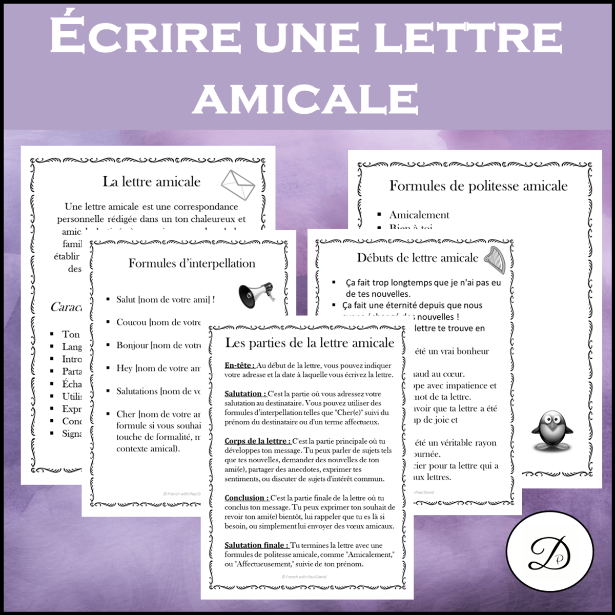 An educational teaching resource from French with Paul David entitled Écrire une Lettre Amicale – French Letter Writing downloadable at Teach Simple.
