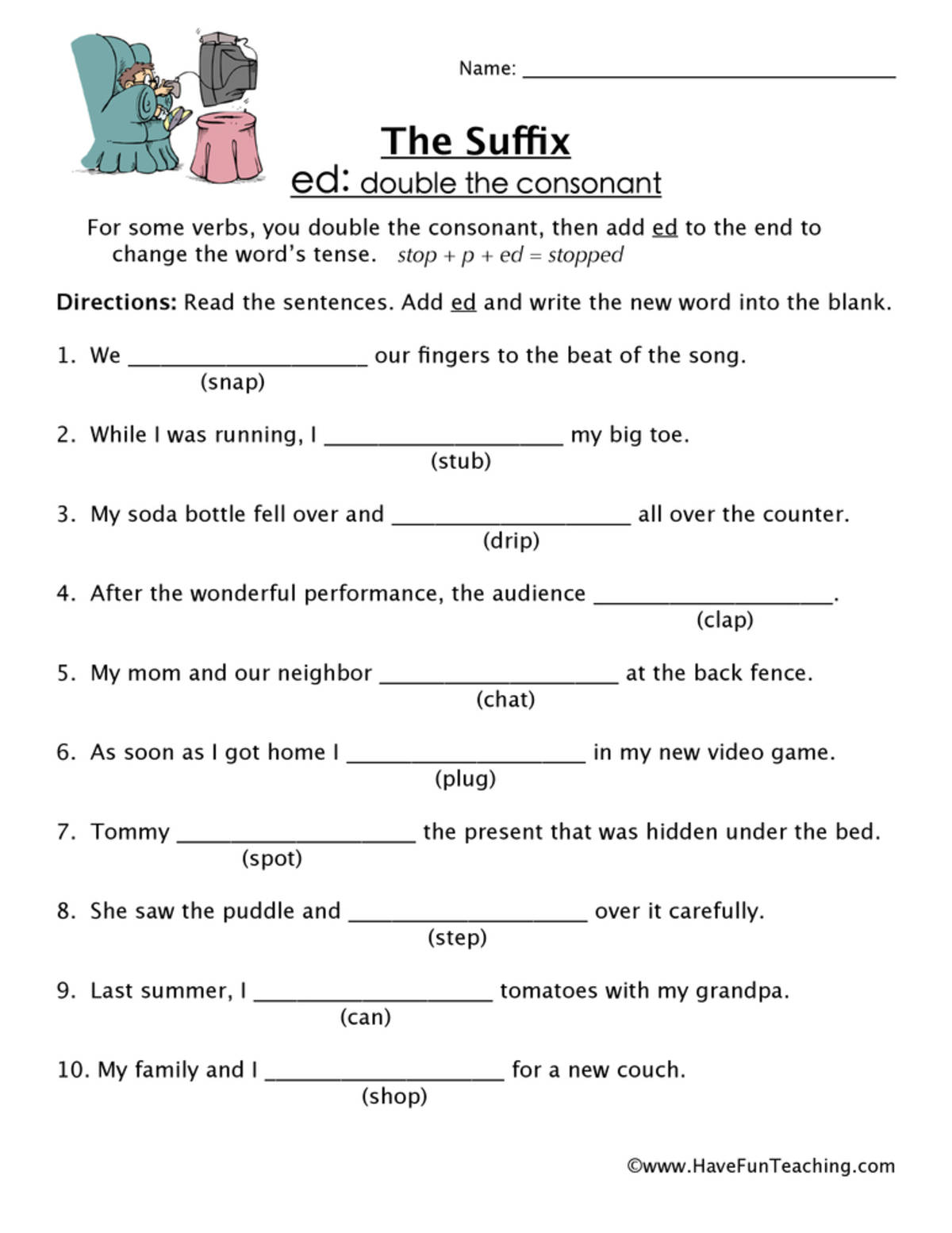 An educational teaching resource from Have Fun Teaching entitled ED Suffix Worksheet downloadable at Teach Simple.