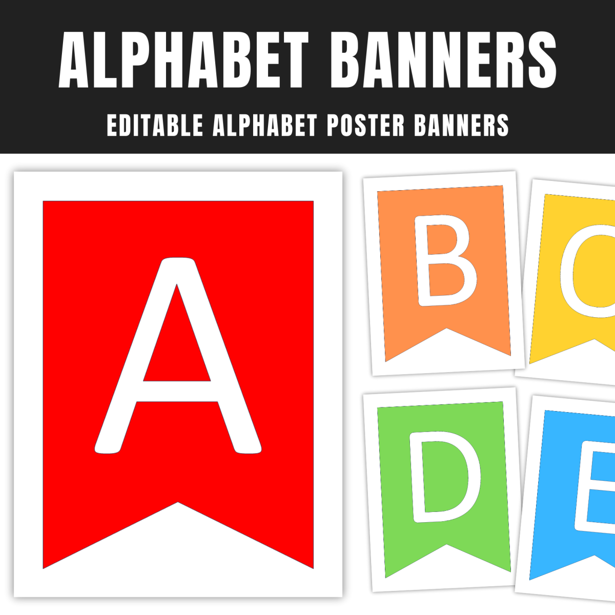 An educational teaching resource from GY Creations entitled Editable Alphabet Banners, Bulletin Board Banner Letters downloadable at Teach Simple.