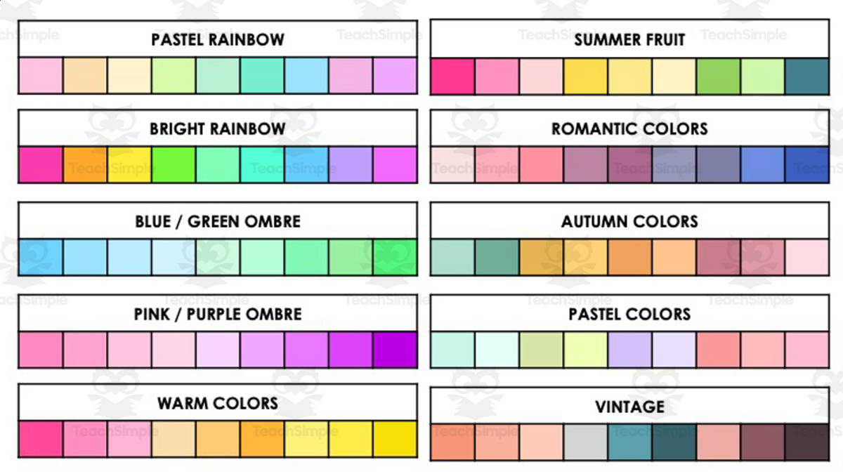 An educational teaching resource from Joyful Noise Teaching entitled Editable Color Palettes downloadable at Teach Simple.