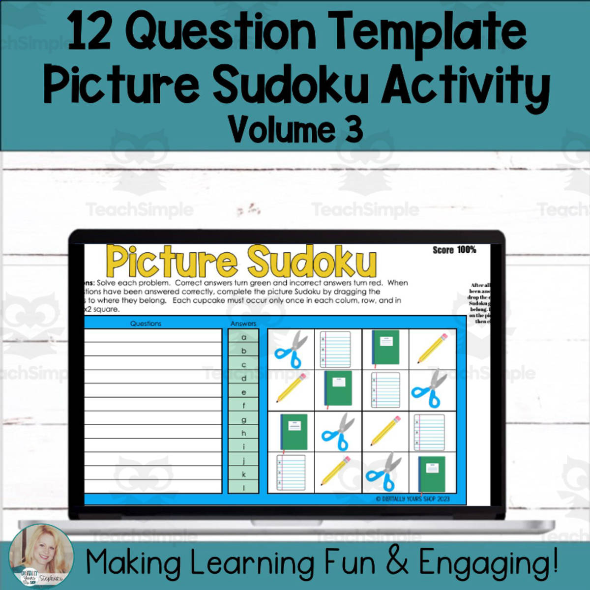 An educational teaching resource from Digitally Yours Shop entitled Editable Customizable Self-Checking Template Digital Activity V3 downloadable at Teach Simple.