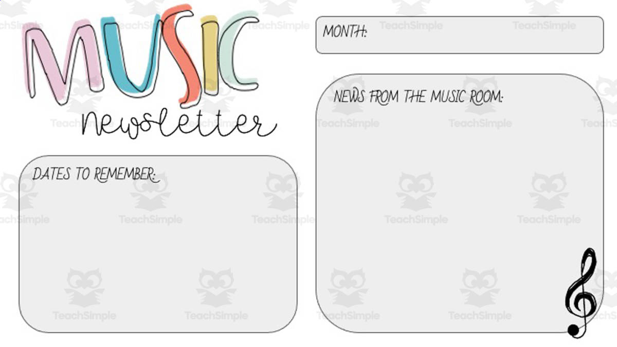 An educational teaching resource from Joyful Noise Teaching entitled Editable Music Newsletter downloadable at Teach Simple.