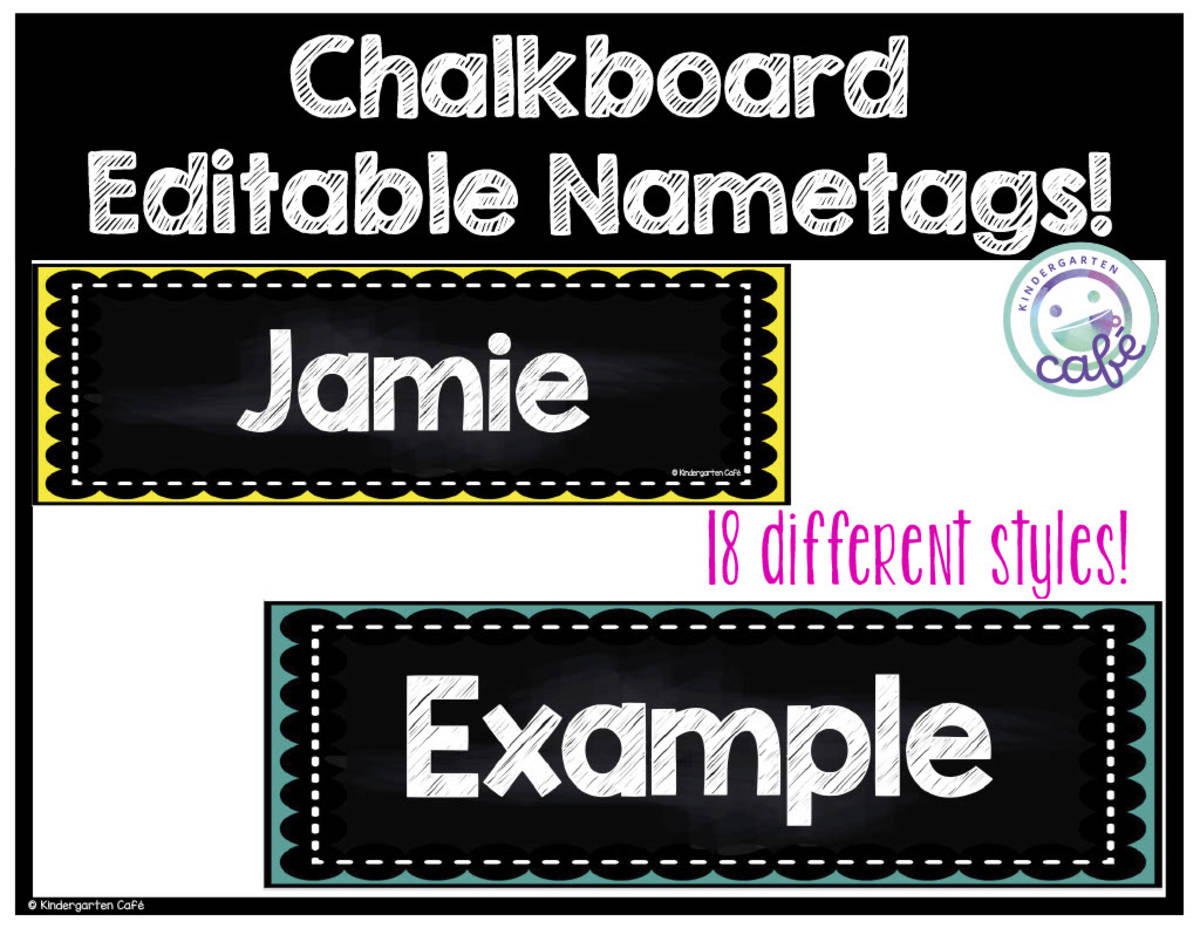 An educational teaching resource from Kindergarten Cafe entitled Editable Nametags - Chalkboard Design downloadable at Teach Simple.