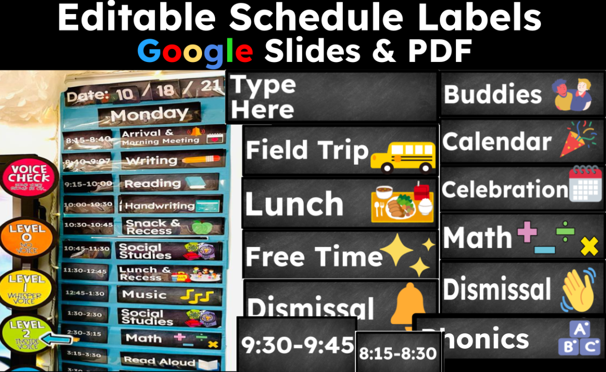 An educational teaching resource from CraftEdPrints entitled Editable Schedule Cards on Google Slides & PDF downloadable at Teach Simple.