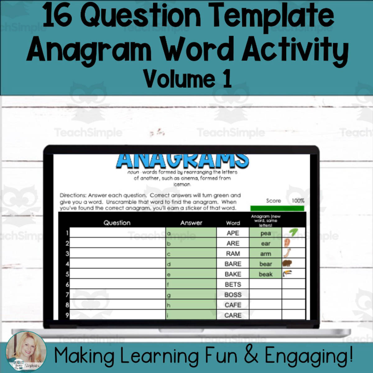 An educational teaching resource from Digitally Yours Shop entitled Editable Self-Checking Anagram Template - Digital Activity V1 downloadable at Teach Simple.