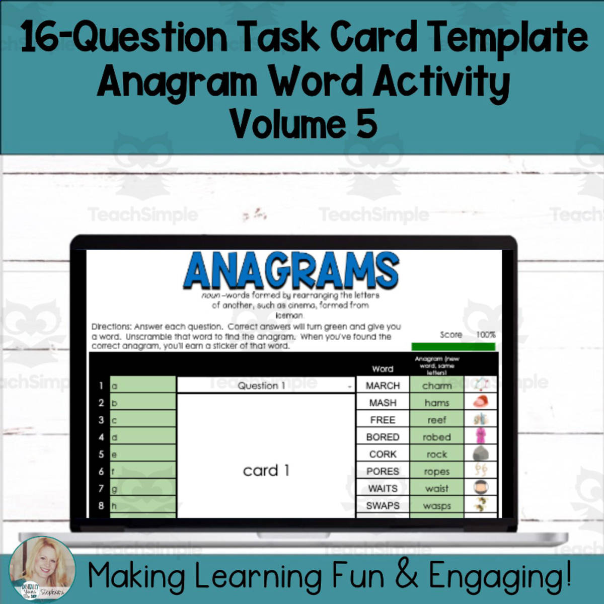 An educational teaching resource from Digitally Yours Shop entitled Editable Self-Checking Anagram Template - Digital Task Card Vol.5 downloadable at Teach Simple.